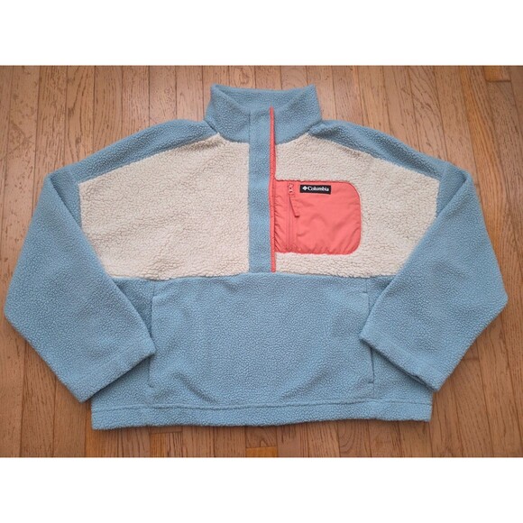 Columbia Women's Lodge Sherpa 1/2 Snap Fleece Pullover - Stone Blue/Beach XL - Picture 1 of 4